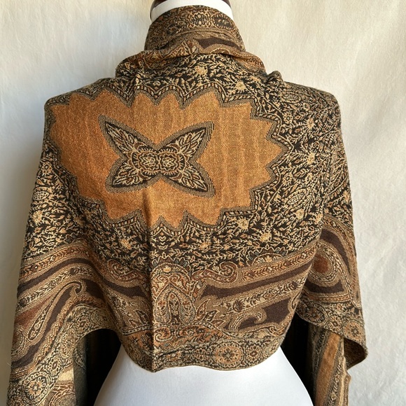 ‘90s Indian paisley abstract fringe shawl boho scarf - Picture 3 of 5